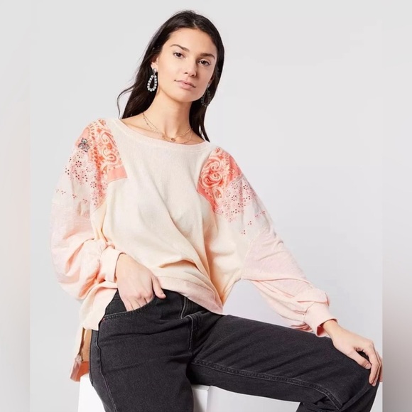 We The Free Tops - We the Free Free People Alabaster Combo Feelin’ It Patch Top XL